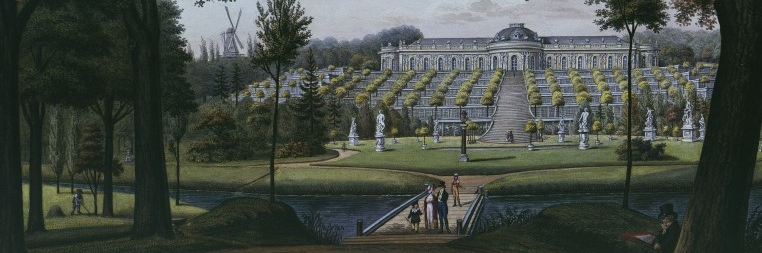 Schloss Sanssouci in Potsdam, Aquarellzeichnung von Friedrich August Calau, um 1830