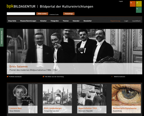 Screenshot der Startseite des Bildportals der Kultureinrichtungen