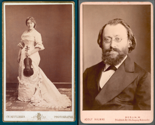 <<Carte de Visite>> mit Portraitaufnahmen von Fernanda Tedesca (aufgen. 1875) und Max Christian Friedrich Bruch (aufgen. 1895)