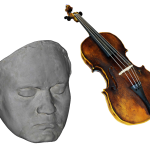 Lebendmaske und Bratsche aus dem Streichquartett von Ludwig van Beethoven als 3D-Modelle