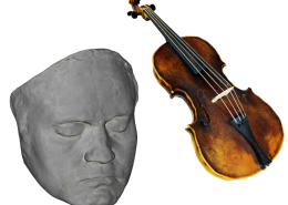 Lebendmaske und Bratsche aus dem Streichquartett von Ludwig van Beethoven als 3D-Modelle