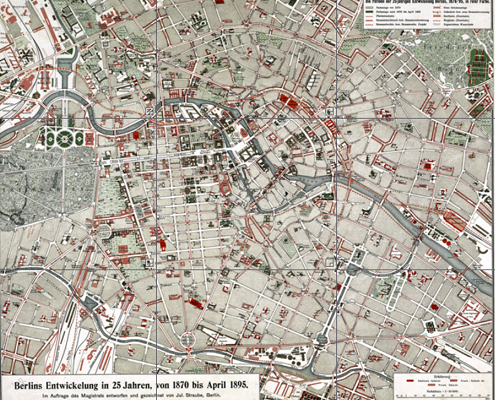 Historische Karte: Berlins Entwicklung in 25 Jahren, von 1870 bis April 1895