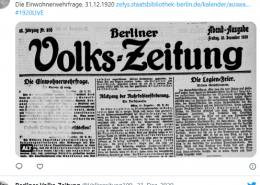 Die historische "Berliner Volks-Zeitung" als Grundlage für den Twitter-Bot "Berliner Schlagzeilen"