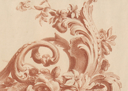 Ornamentale Druckgraphik "Muschelwerk mit Blumen" von Louis-Marin Bonnet, Paris 1755/1769